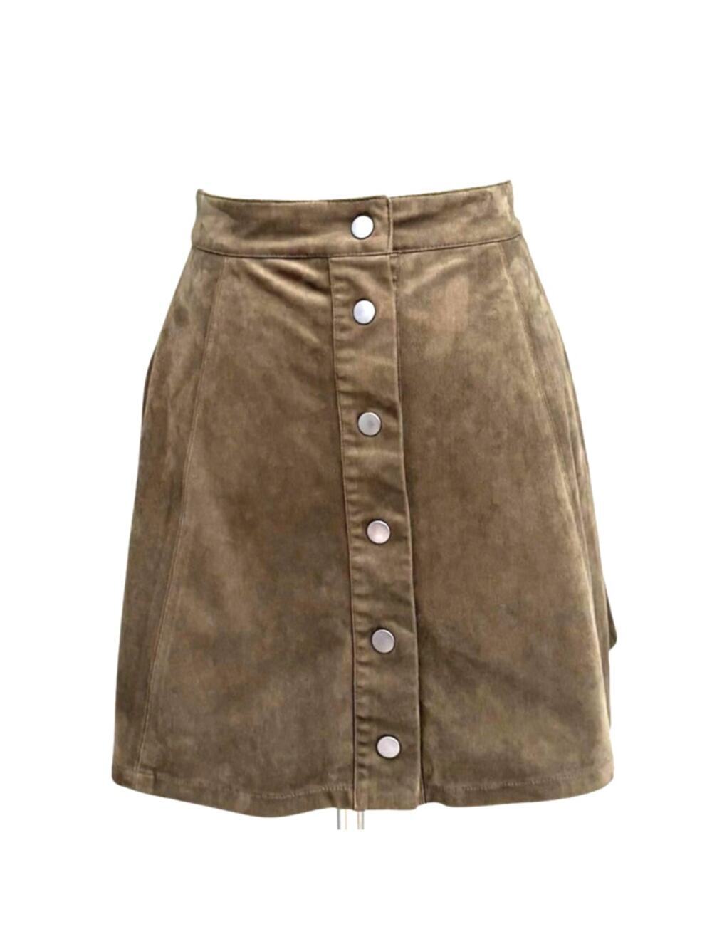 Forever 21 Green Faux Suede Button Front High Waisted A-Line Skirt Grunge, S